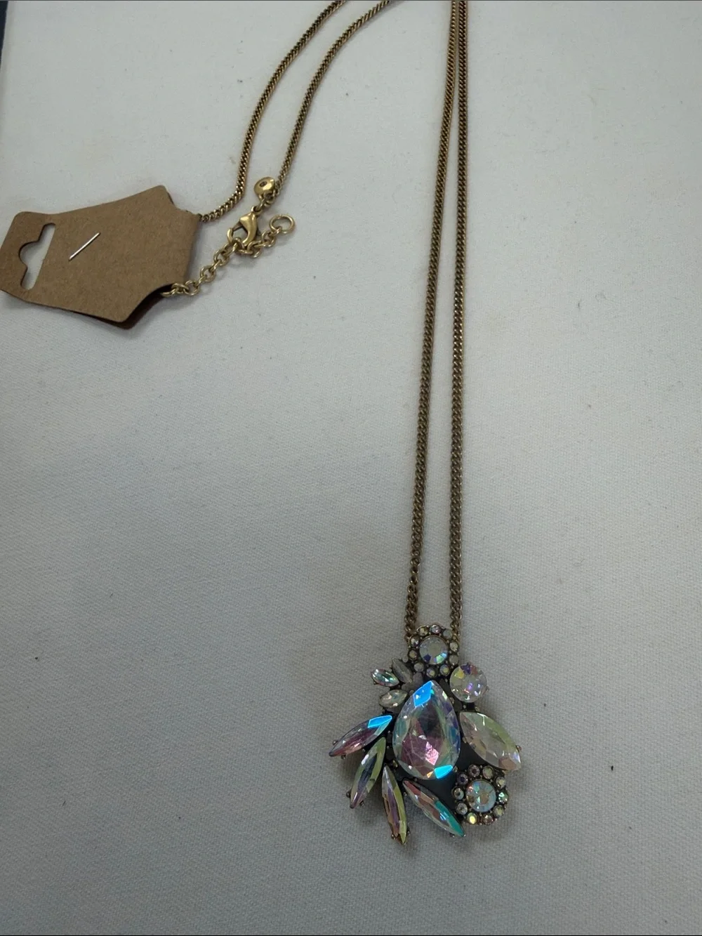 J. Crew Gold-Tone Necklace with Multicolor Iridescent Crystal Pendant